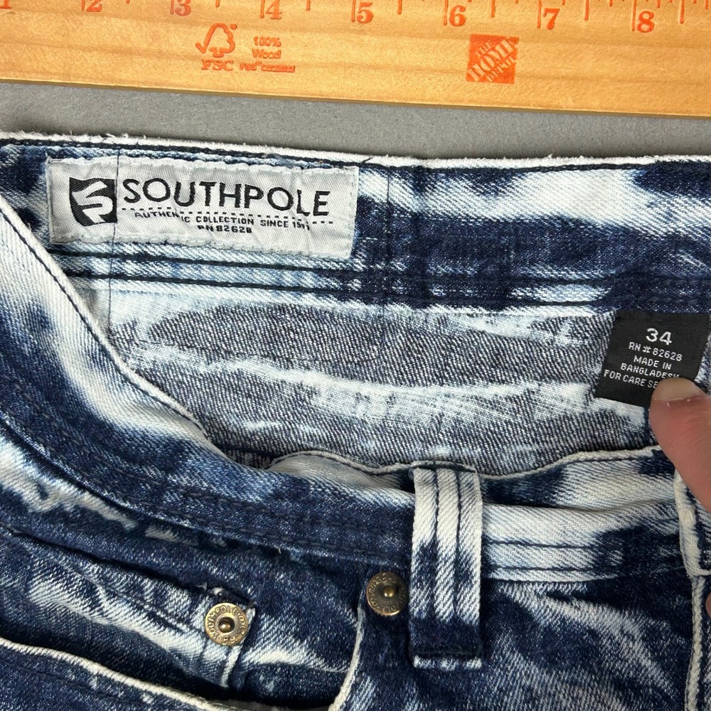 Vintage Y2k Southpole Denim Shorts Acid Wash Distressed Mens 34 Blue - Picture 4 of 14